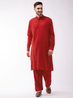 Vastramay - Mens Maroon Cotton Blend Kurta and Patiala (Set of 2)