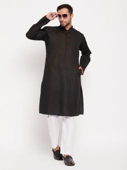 Vastramay - Mens Black with White Cotton Kurta and Pyjama (Set of 2)