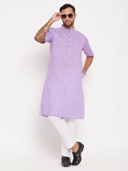 Vastramay - Mens Purple with White Cotton Kurta and Pyjama (Set of 2)