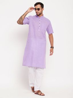 Vastramay - Mens Purple with White Cotton Kurta and Pyjama (Set of 2)