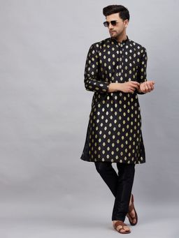 Vastramay - Mens Black Silk Blend Kurta and Pyjama (Set of 2)