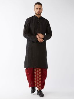 Vastramay - Mens Solid Kurta with Embroidered Traditional Dhoti (Set of 2)