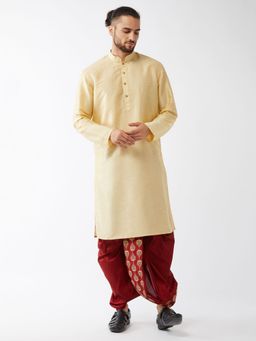 Vastramay - Mens Solid Kurta with Embroidered Traditional Dhoti (Set of 2)