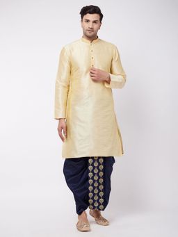 Vastramay - Mens Solid Kurta with Embroidered Traditional Dhoti (Set of 2)