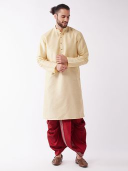 Vastramay - Mens Solid Kurta with Thread Work Traditional Dhoti (Set of 2)