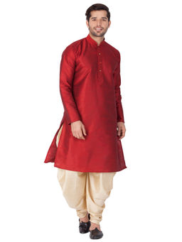 Vastramay - Mens Maroon Silk Blend Kurta and Dhoti (Set of 2)
