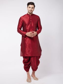 Vastramay - Mens Maroon Silk Blend Kurta and Dhoti (Set of 2)