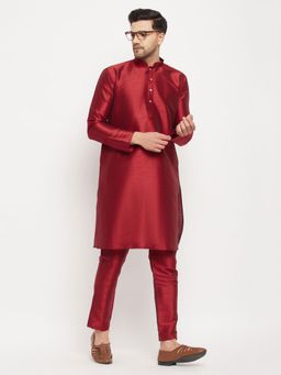 Vastramay - Mens Maroon Silk Blend Kurta and Pyjama (Set of 2)