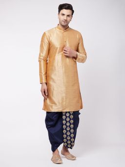 Vastramay - Mens Solid Kurta with Embroidered Traditional Dhoti (Set of 2)