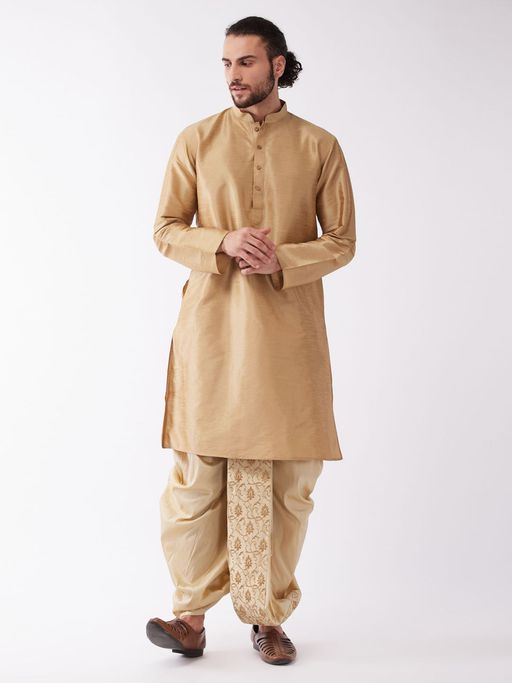 Vastramay Mens Solid Kurta with Embroidered Traditional Dhoti (Set of 2)