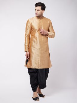 Vastramay - Mens Rose Gold Silk Blend Kurta and Dhoti (Set of 2)