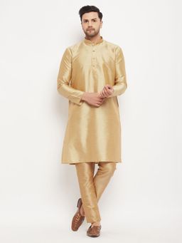 Vastramay - Mens Rose Gold Silk Blend Kurta and Pyjama (Set of 2)