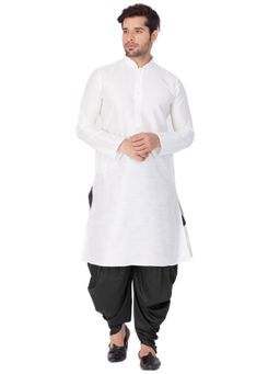 Vastramay - Mens White Silk Blend Kurta and Dhoti (Set of 2)