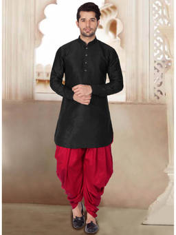 Vastramay - Mens Black Silk Blend Kurta and Dhoti (Set of 2)