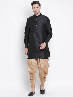Vastramay - Mens Black Silk Blend Kurta and Dhoti (Set of 2)