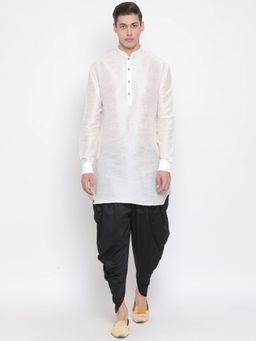 Vastramay - Mens White Silk Blend Kurta and Dhoti (Set of 2)