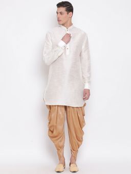 Vastramay - Mens White Silk Blend Kurta and Dhoti (Set of 2)