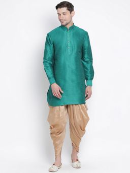 Vastramay - Mens Green Silk Blend Kurta and Dhoti (Set of 2)