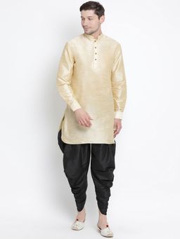 Vastramay - Mens Gold Silk Blend Kurta and Dhoti (Set of 2)