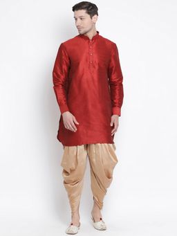 Vastramay - Mens Maroon Silk Blend Kurta and Dhoti (Set of 2)