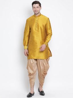 Vastramay - Mens Yellow Silk Blend Kurta and Dhoti (Set of 2)