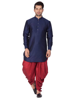 Vastramay - Mens Blue Silk Blend Kurta and Dhoti (Set of 2)