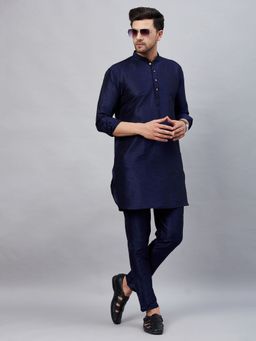 Vastramay - Mens Navy BlueCotton Blend Kurta and Pyjama (Set of 2)
