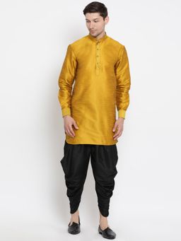 Vastramay - Mens Gold Silk Blend Kurta and Dhoti (Set of 2)