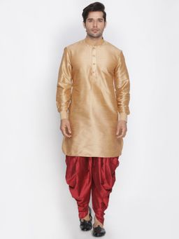 Vastramay - Mens Gold Silk Blend Kurta and Dhoti (Set of 2)