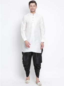 Vastramay - Mens White Silk Blend Kurta and Dhoti (Set of 2)