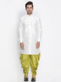 Vastramay - Mens White Silk Blend Kurta and Dhoti (Set of 2)