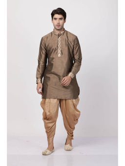 Vastramay - Mens Gold Silk Blend Kurta and Dhoti (Set of 2)