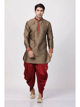 Vastramay - Mens Maroon Silk Blend Kurta and Dhoti (Set of 2)
