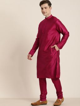 Vastramay - Mens Pink Poly Viscose Jacket Kurta and Pyjama (Set of 3)