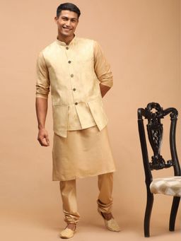 Vastramay - Mens Rose Gold Viscose Jacket Kurta and Pyjama (Set of 3)