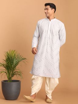 Vastramay - Mens Lavender with Cream Georgette Kurta and Dhoti (Set of 2)
