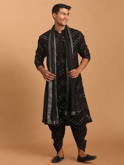 Vastramay - Mens Black Georgette Kurta and Dhoti Dupatta (Set of 3)
