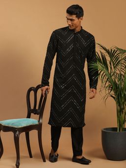 Vastramay - Mens Black Georgette Kurta and Pyjama (Set of 2)