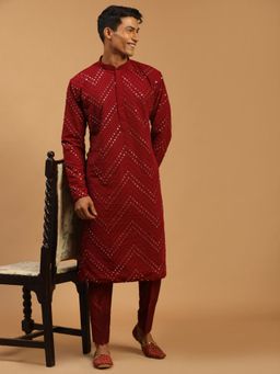 Vastramay - Mens Maroon Georgette Kurta and Pyjama (Set of 2)