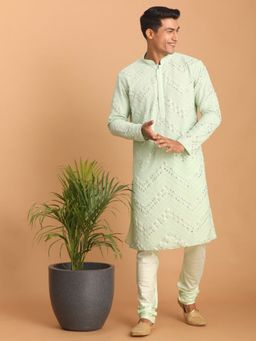 Vastramay - Mens Mint Green Georgette Kurta and Pyjama (Set of 2)