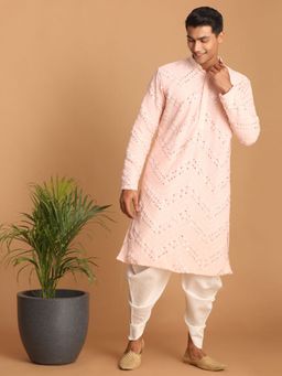 Vastramay - Mens Pink with White Georgette Kurta and Dhoti (Set of 2)
