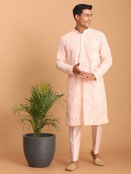 Vastramay - Mens Pink Georgette Kurta and Pyjama (Set of 2)