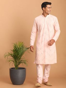 Vastramay - Mens Pink Georgette Kurta and Pyjama (Set of 2)