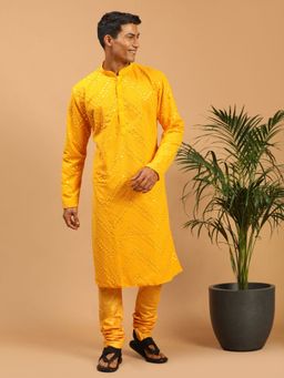 Vastramay - Mens Yellow Georgette Kurta and Pyjama (Set of 2)
