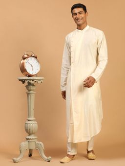 Vastramay - Mens Cream Viscose Blend Kurta and Pyjama (Set of 2)