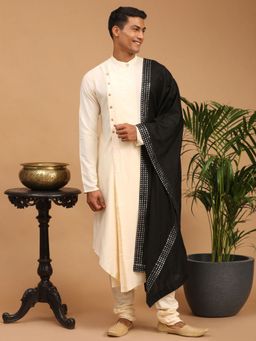 Vastramay - Mens Cream Viscose Blend Kurta Pyjama and Dupatta (Set of 3)