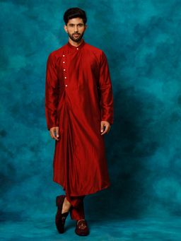Vastramay - Mens Maroon Viscose Blend Kurta and Pyjama (Set of 2)