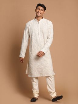Vastramay - Mens Cream Georgette Kurta and Pyjama (Set of 2)
