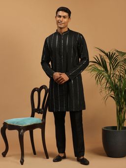 Vastramay - Mens Black Viscose Kurta and Pyjama (Set of 2)