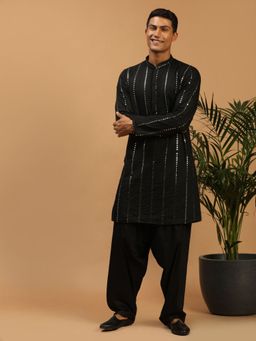 Vastramay - Mens Black Viscose Kurta and Patiala (Set of 2)